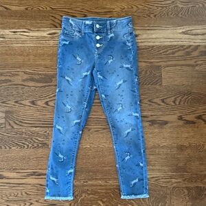 Blue High-Rise Unicorn Print Skinny Jeans
